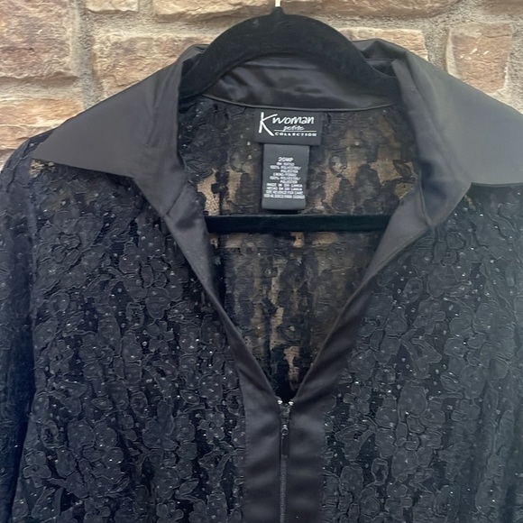 K Woman black see through long sleeve jacket with sequin. Size 20WP - Picture 3 of 11